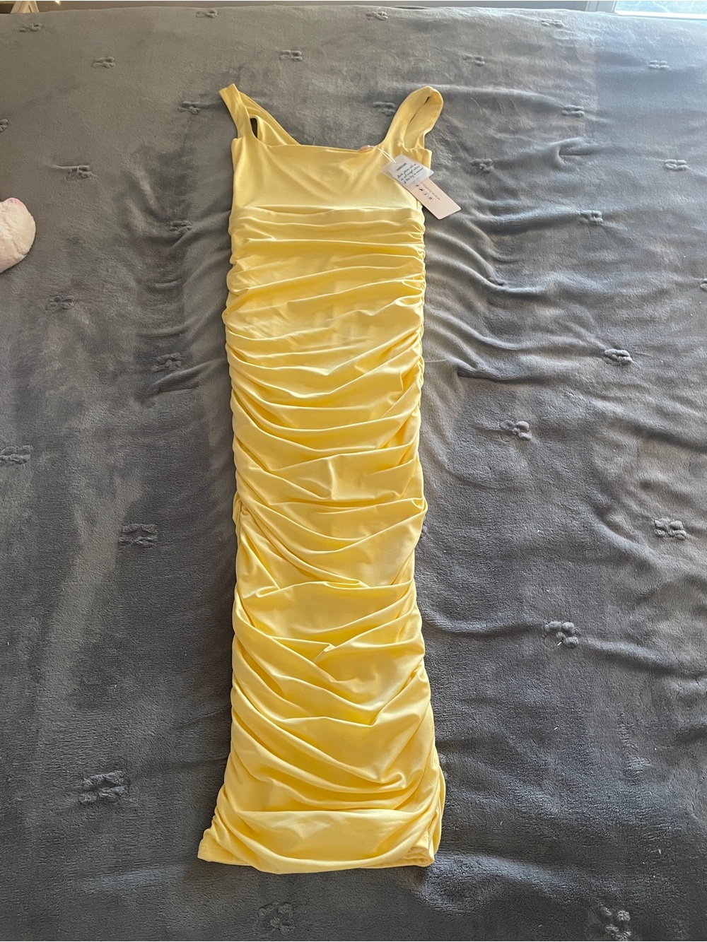 Oh Polly Yellow Ruched Midi Satin Dress
